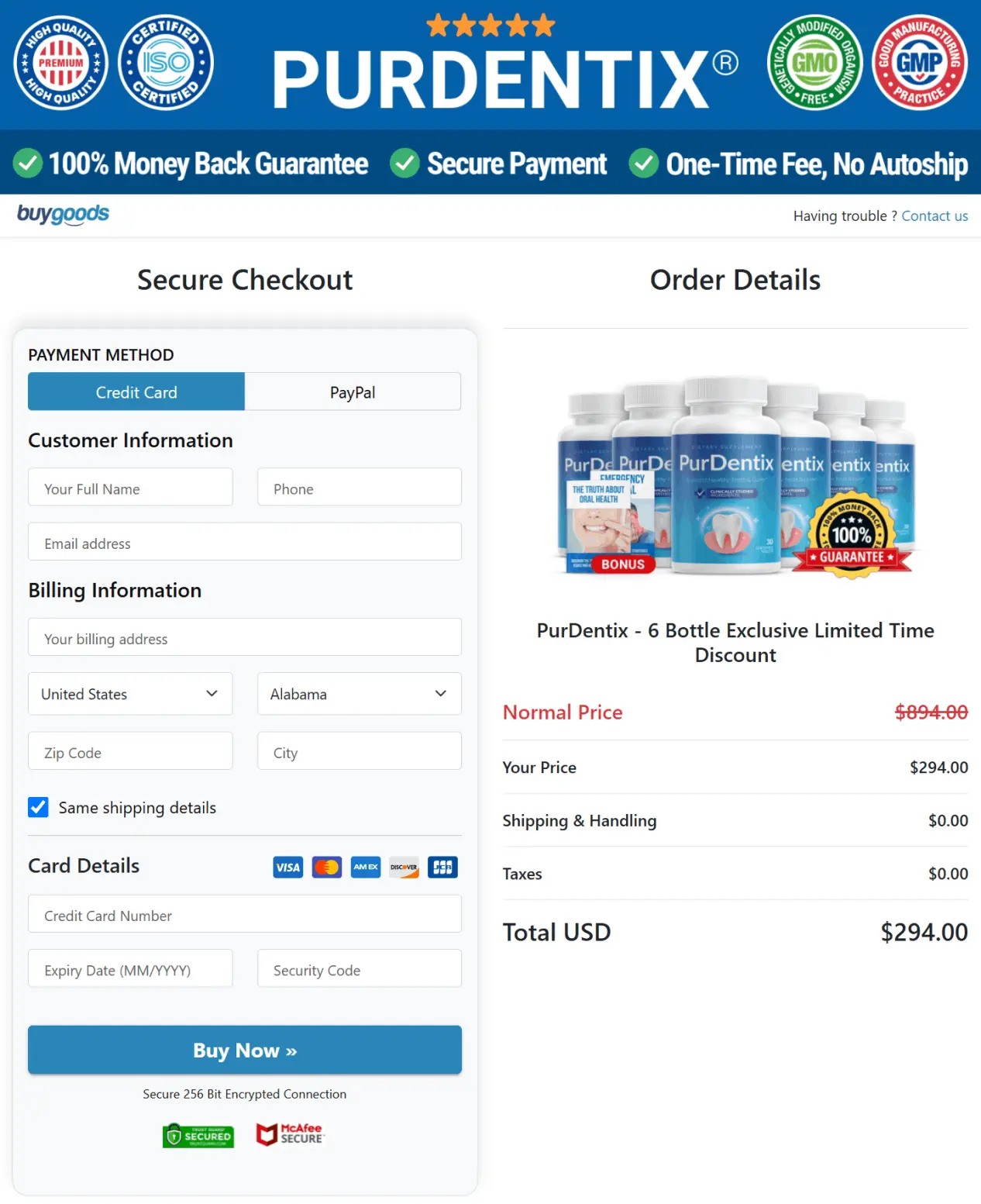 PurDentix secure checkout